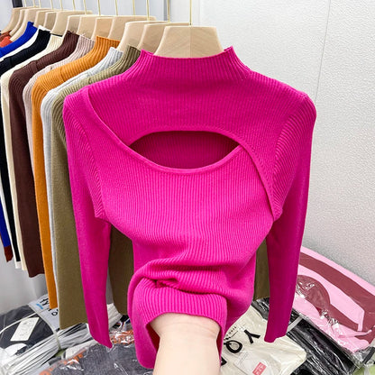 2025 weibliche Casual Pullover Herbst Winter Sexy Aushöhlen Frauen Pullover Schlank Vintage Jumper Weiche Warme Pull Gestrickte Pullover Tops.