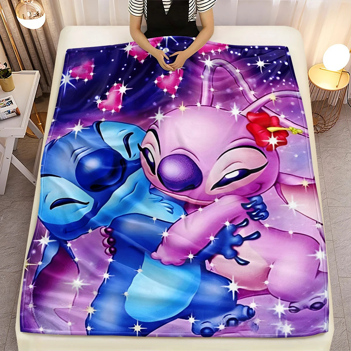 Lilo & Stitch, Stitch Printed Sofa Soft Warm Flannel Throw Blanket.Office,Camping,Picnic,Outdoors,Nap Cape,Bedroom Blankets..
