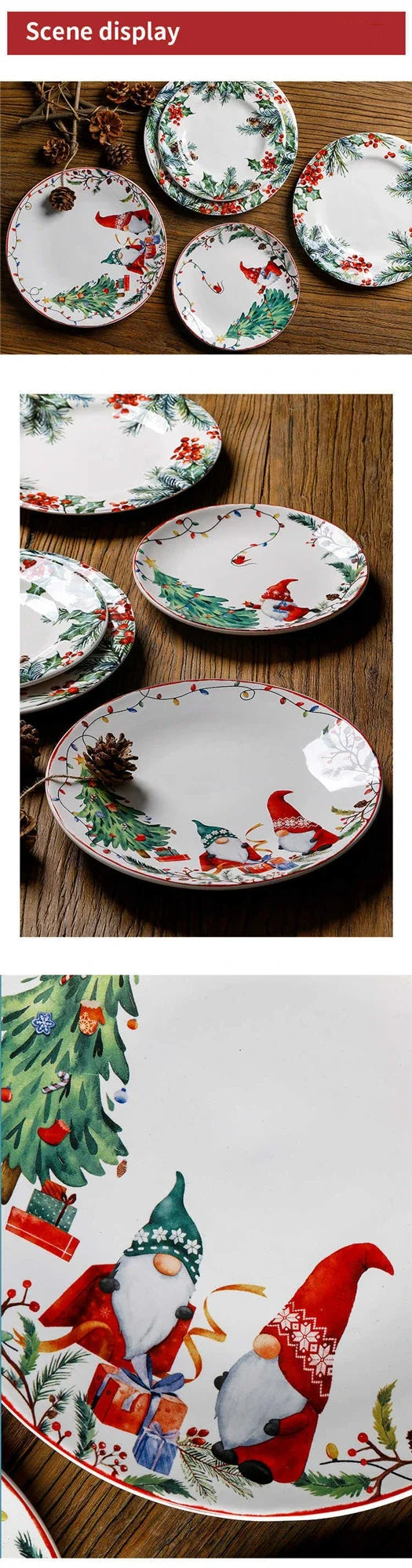 Christmas Ceramic Dinner Plate Set Household Underglaze Flat Round Dim Sum Decorative  Sushi.