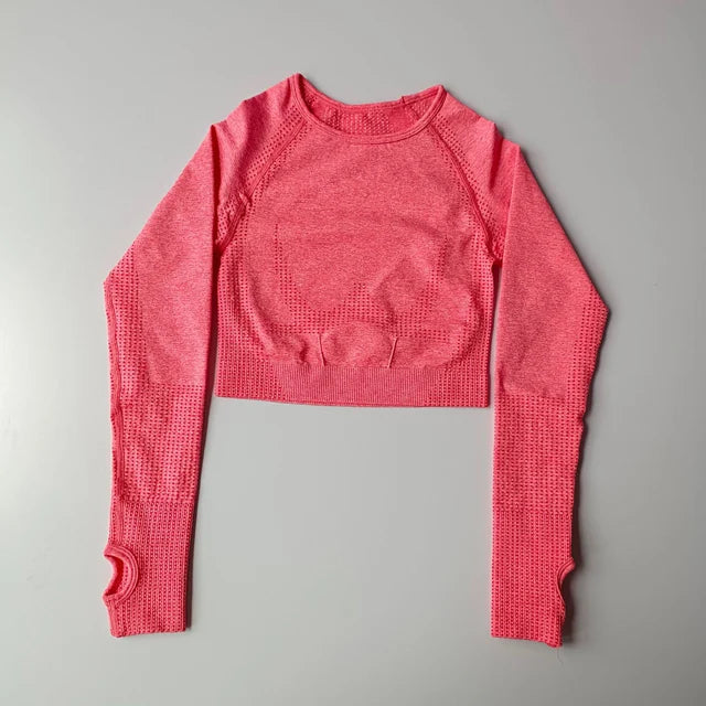 Seamless Yoga Crop Top For Women Long Sleeve Gym Workout Tops with Thumb Holes Sports Running Shirt Women Sportswear