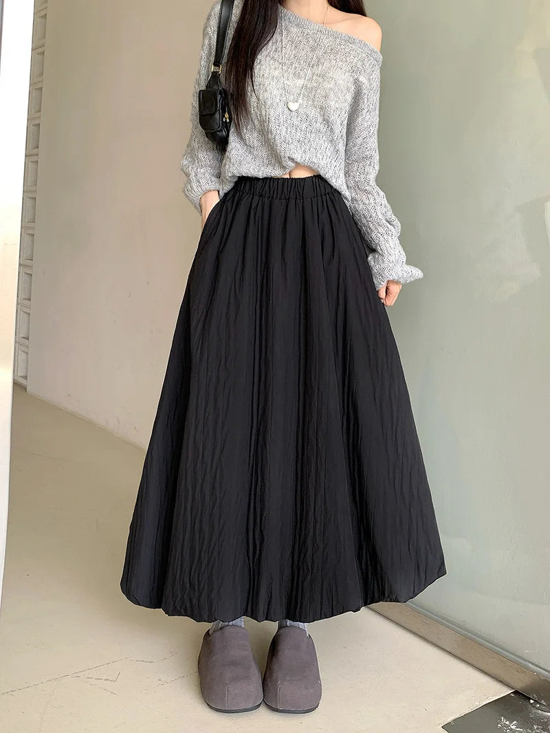 High Quality Cotton-padded Bud Skirts Women  Fall Winter Pocket Long Skirts Female Korean Fashion Apricot Streetwear Faldas 2025.