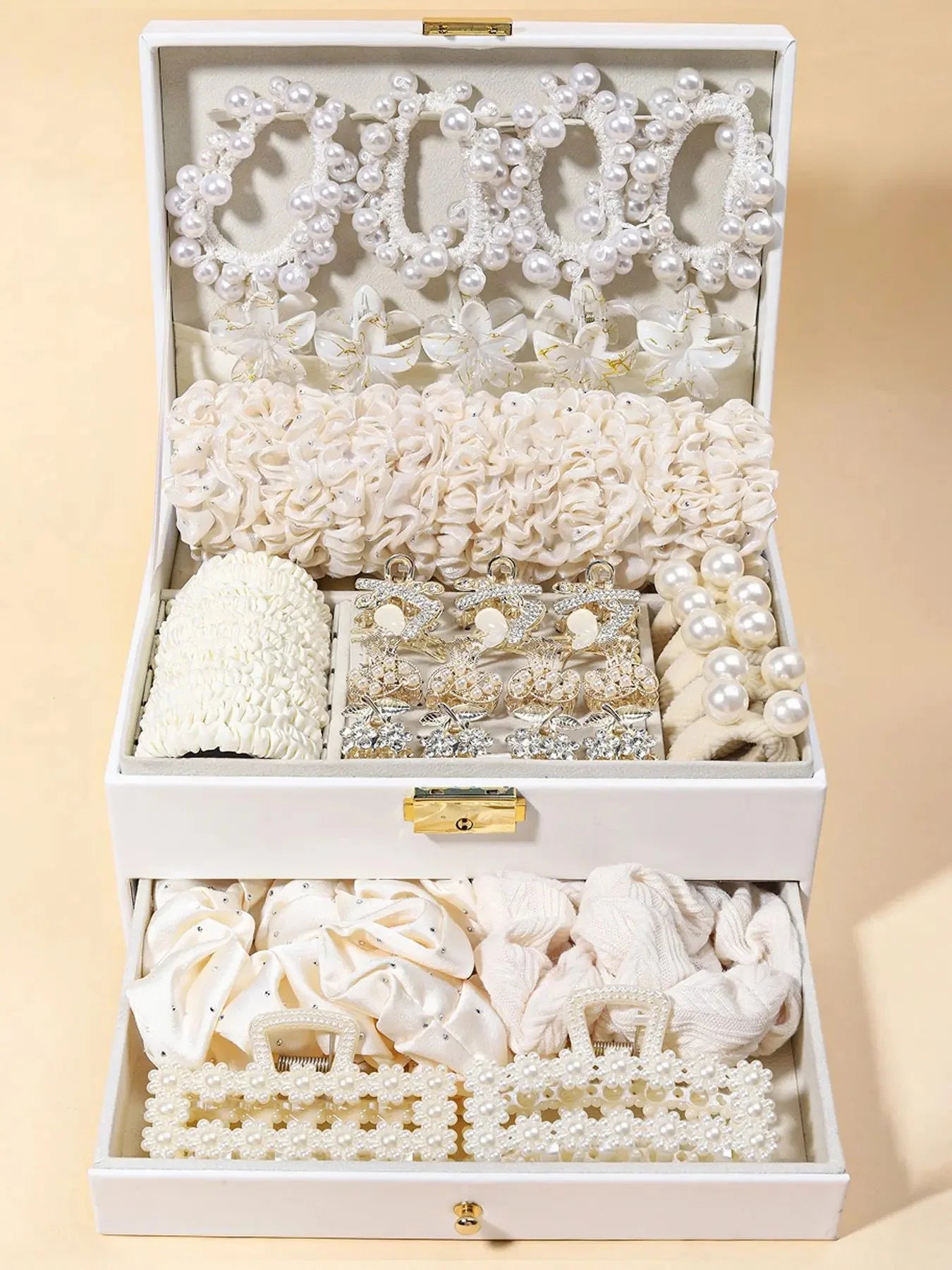 1150-Pcs Hair Clip Pearl Shark Fin Hair Grips Elastic Band Seamless Hair Bands Hair Ties Hair Accessories Gift Box Set.