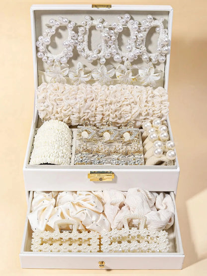 1150-Pcs Hair Clip Pearl Shark Fin Hair Grips Elastic Band Seamless Hair Bands Hair Ties Hair Accessories Gift Box Set.