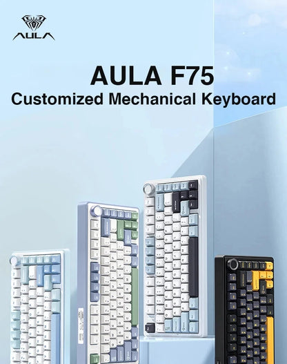 AULA F75 2.4G Wireless/Bluetooth/Wired Gaming Mechanical Keyboard RGB Customized 75% Layout OEM Profile Gasket Structure.