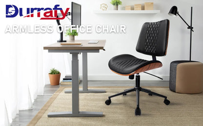 Durrafy Bürostuhl ohne Armlehnen, moderner Walnussstuhl, Schreibtischstuhl mit Leder, höhenverstellbar, kleiner Stuhl, PU-Leder, Uphol