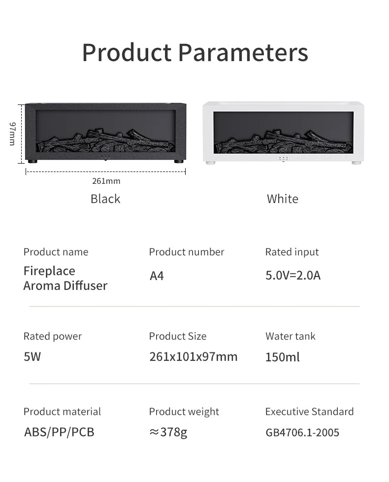 Colorful Flame Fireplace Aroma Diffuser 150ml Waterless Auto-Off Air Humidifier with Timer Remote Control for Home Bedroom Gift.