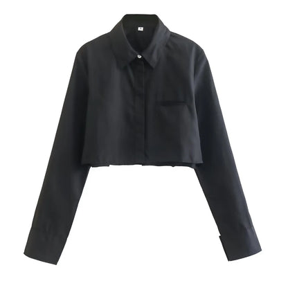 Women Fashion Loose Cropped Shirts Vintage Long Sleeve Front Button Female Blouses Blusas Chic Tops