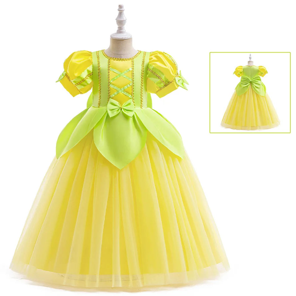 Tiana Fancy Prinzessin Kleid für Mädchen Geburtstag Party Kostüm Kinder Rollenspiel Ballkleid Kinder Karneval Performance Kleidung.