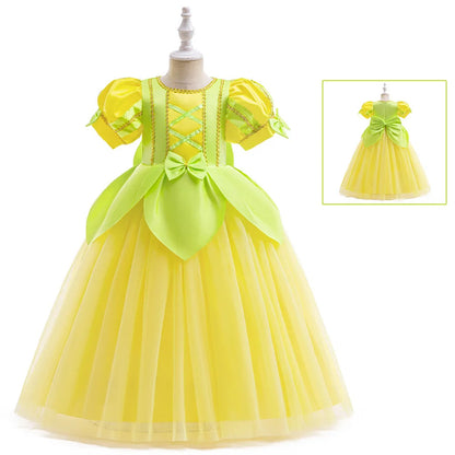 Tiana Fancy Prinzessin Kleid für Mädchen Geburtstag Party Kostüm Kinder Rollenspiel Ballkleid Kinder Karneval Performance Kleidung.