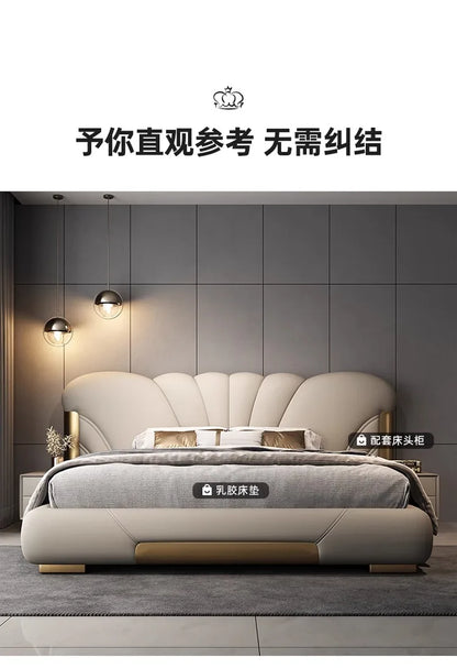 Luxuriöses Hauptschlafzimmer, Doppelbett, King-Size-Bett, weiche Tasche, Rückenlehne, 150 x 200 cm, Hochzeitsbett, Untergestell in voller Größe, beleuchtet 2ingan-Möbel