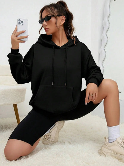 Einfarbiger Hoody für weibliche Herbst modische Kleidung lässige Fleece Tasche Hoodies mehrfarbige Unisex Frauen Streetwear