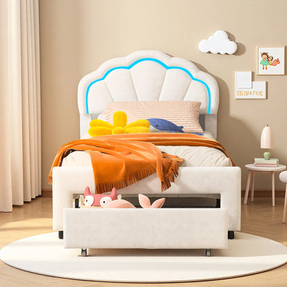 Rosahqnda gepolsterter Bettrahmen mit blumenförmigem Kopfteil, Bettrahmen, Einzelbett, Blütenblattbett, Jugendbett für Jungen und Mädchen