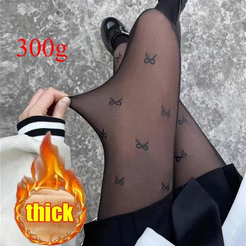 Butterfly Print Fleece Tights Winter Warm Pantyhose Sexy Translucent Stockings Thermal Elasticity Panty New Fashion Leggings