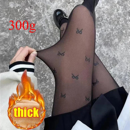 Butterfly Print Fleece Tights Winter Warm Pantyhose Sexy Translucent Stockings Thermal Elasticity Panty New Fashion Leggings
