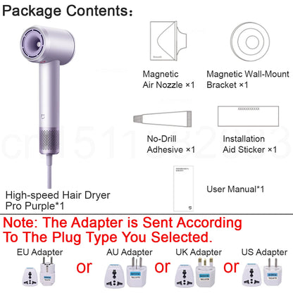 XIAOMI MIJIA High‑Speed Hair Dryer Pro,110k RPM,70 m/s Air,8 Airflow Modes,50 °C Constant Temp,200M Ions,CN Version With Ada