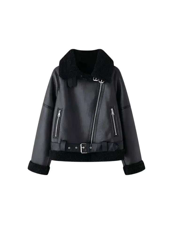 TRZA-Damen-Jacke aus dickem, warmem Wildleder mit Gürtel, langärmlige Mäntel, Kunstscheren, weibliche Oberbekleidung, schicke Oberteile, Wintermode.