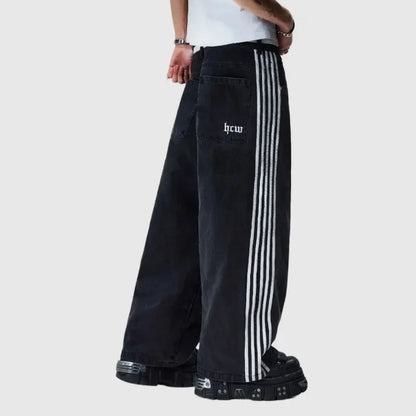 Y2K Baggy Jeans high quality Embroidered Striped Harajuku Sweatpants men women Hip Hop streetwear Casual wide leg Denim Pants.