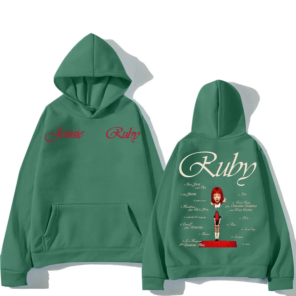 2025 New Jennie Kpop Hoodie Jennie Ruby 1st Album Tracklist Clothes Unisex Design Aesthetic Pullover Jennie Pretty Girl Mantra.