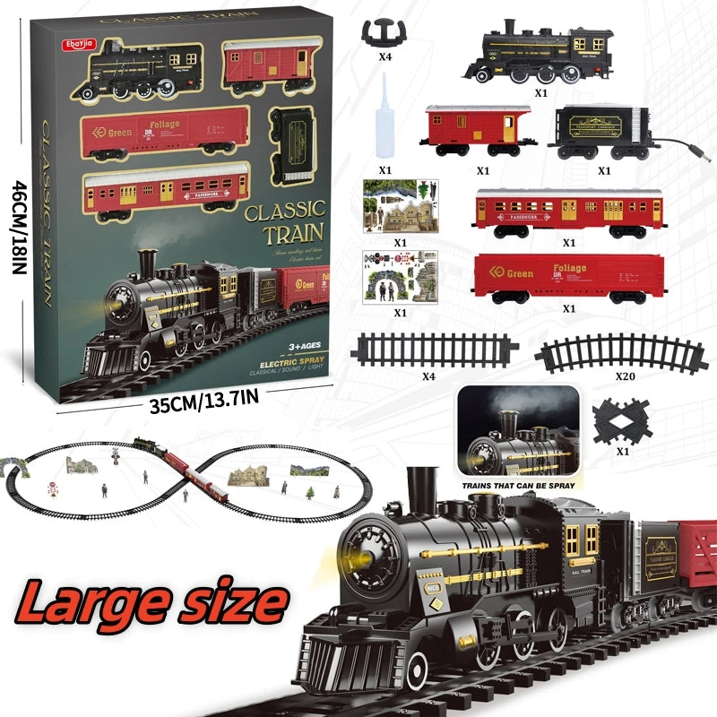 Kids Electric Steam Train Toy Rail High-Speed Rail Parking Lot Model Family Reunion Party Game Boy EMU Birthday Gift.