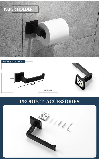 Schwarz Bad zubehör Edelstahl Set Wandre gal Handtuch halter Handtuch halter Taschentuch halter Kleider haken Toiletten bürste Anhänger