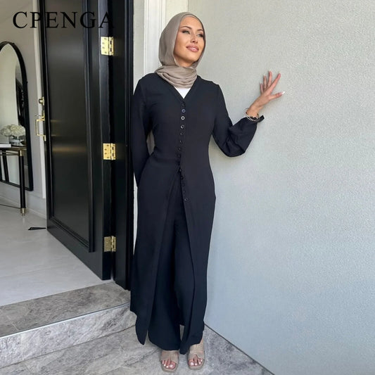Muslim Abaya Two Piece Muslim Set for Woman Ramadan Dress Islamic.