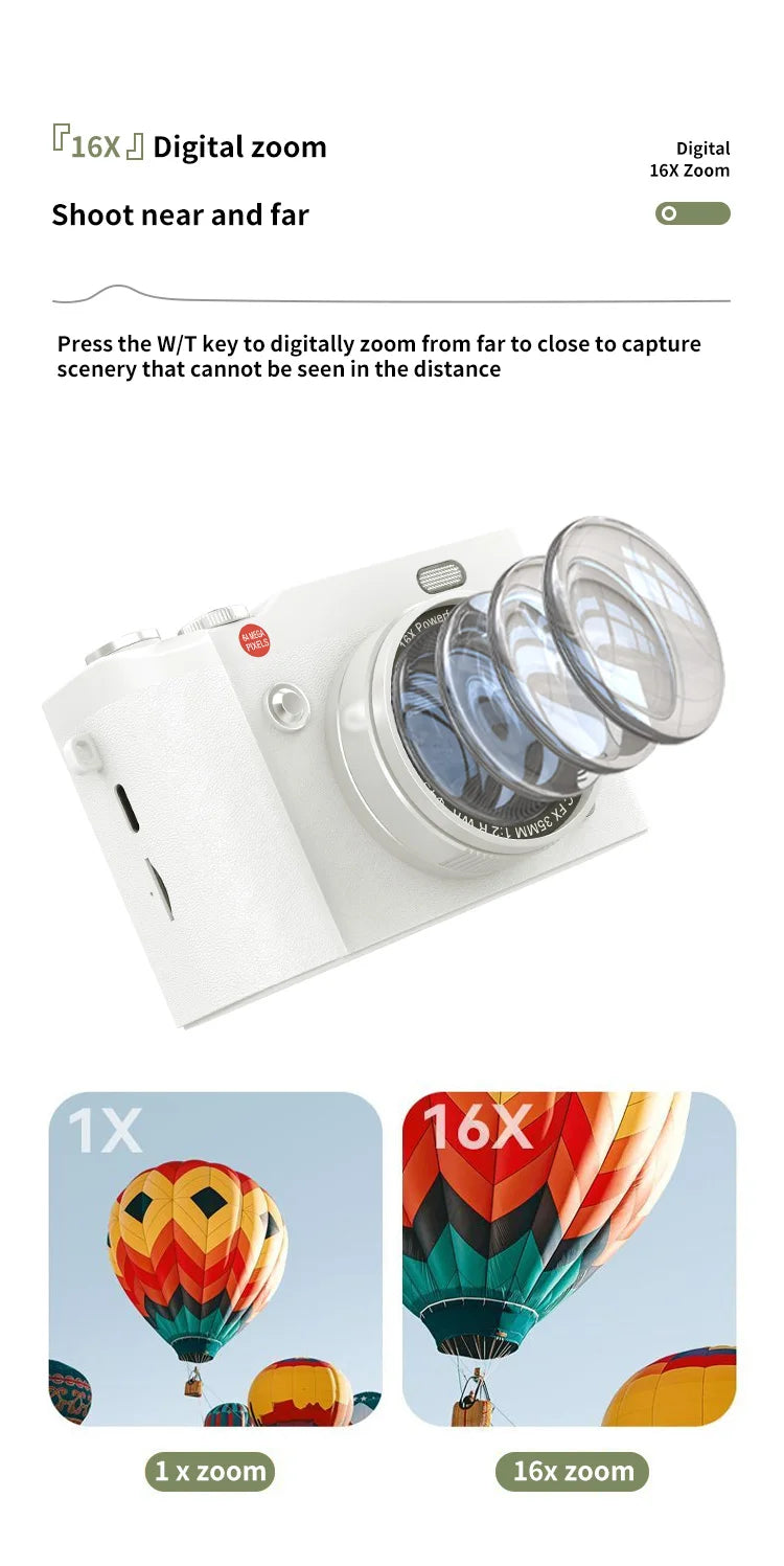 CCD Retro Video Recorder 4K Digital Camera 2.4 Inch 16X Digital Zoom 180° Flip Screen Selfile Compact Digital Photography Camera.