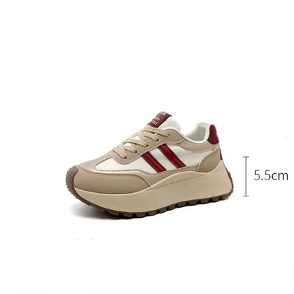 Spring Thick Bottom Women's Shoes 2025 Summer Casual Patchwork Leather Sneakers Casual Vulcanised Shoes Ladies Chaussure Femme.