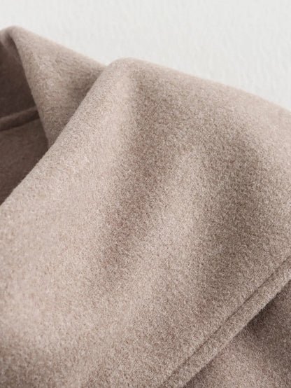 Women Fashion Brown Scarf Coat Jacket Loose Long Sleeve Single Breasted Pocket Jacket Fall/Winter Casual Wool Blend Jacket