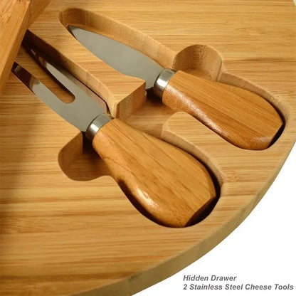 Bamboo Cheese Plate Cutting Board Pull-Out Scalloped Deli Board Assortment Snack Platter.