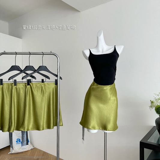 Women's Summer Elegant Acetate Short Meimard Short Skirt Lady Streetwear High Waist Slim Fishtail Mini Skirt.