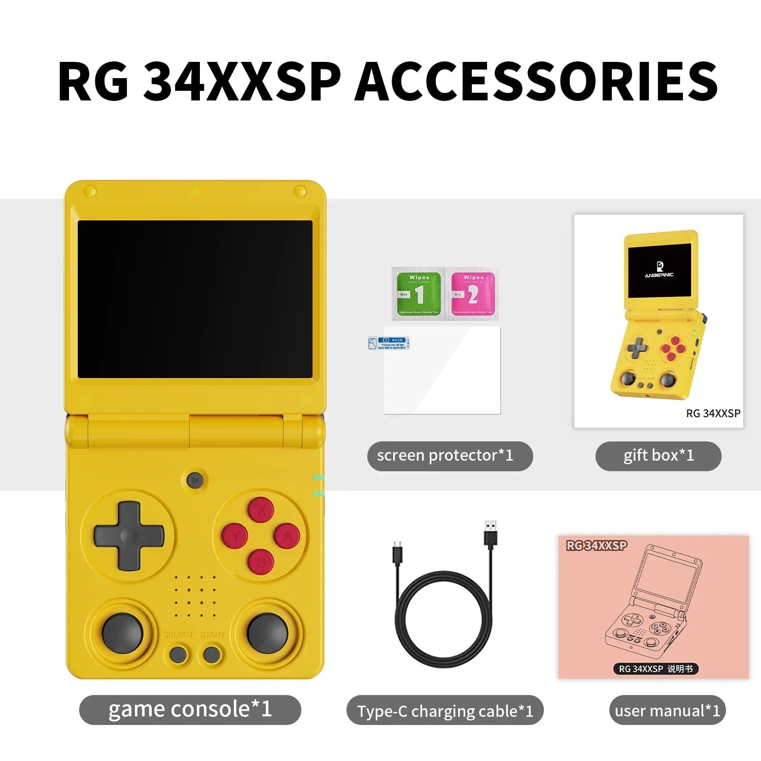 ANBERNIC RG34XXSP Flip Handheld Console 3.4'' IPS Screen Linux 64-bit 64G 5000+ Games Supports 5G WIFI HD-MI TV Output Streaming.