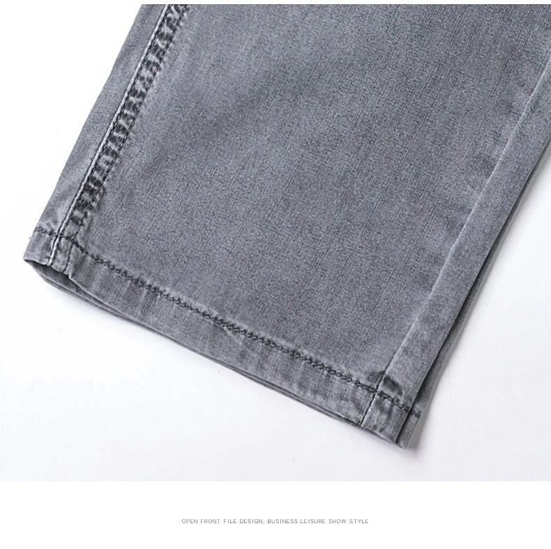 Summer Thin Men's Loose Straight Jeans Lyocell Soft Drape Business Casual Trousers Classic Smoke Gray Brand Ice Silk Pants