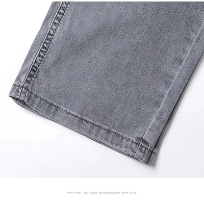 Summer Thin Men's Loose Straight Jeans Lyocell Soft Drape Business Casual Trousers Classic Smoke Gray Brand Ice Silk Pants