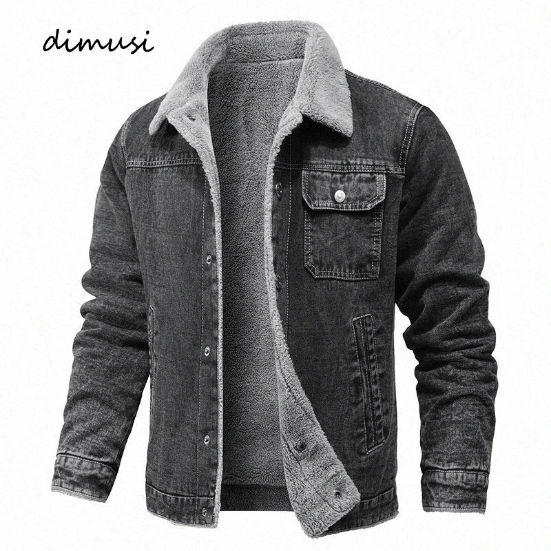DIMUSI Winter Men's Denim Jackets Man Fleece Warm Windbreaker Jacket Fashion Mens Retro Cotton Military Jean Coats Clothing.
