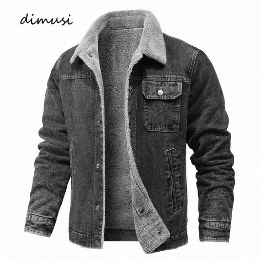 DIMUSI Winter Men's Denim Jackets Man Fleece Warm Windbreaker Jacket Fashion Mens Retro Cotton Military Jean Coats Clothing.