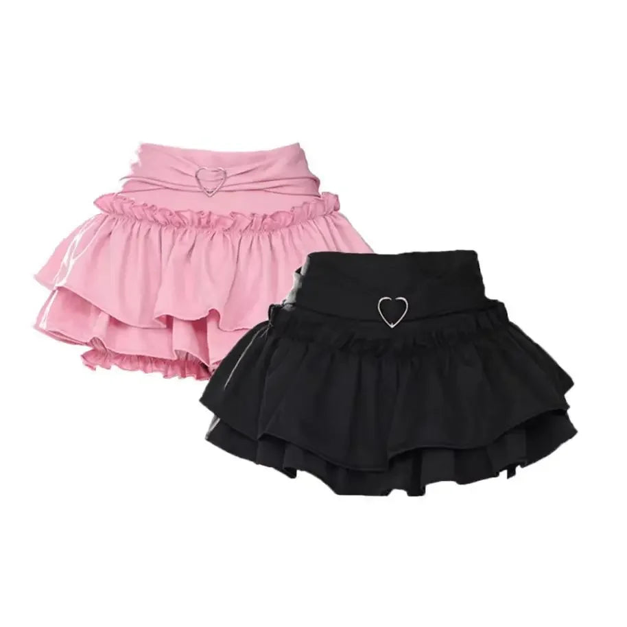 Pink A- line Mini Skirt Women's Summer 2024 New Style Puffy Slimming Cake Skirt A- line Pleated Dress Lightweight Fashion.