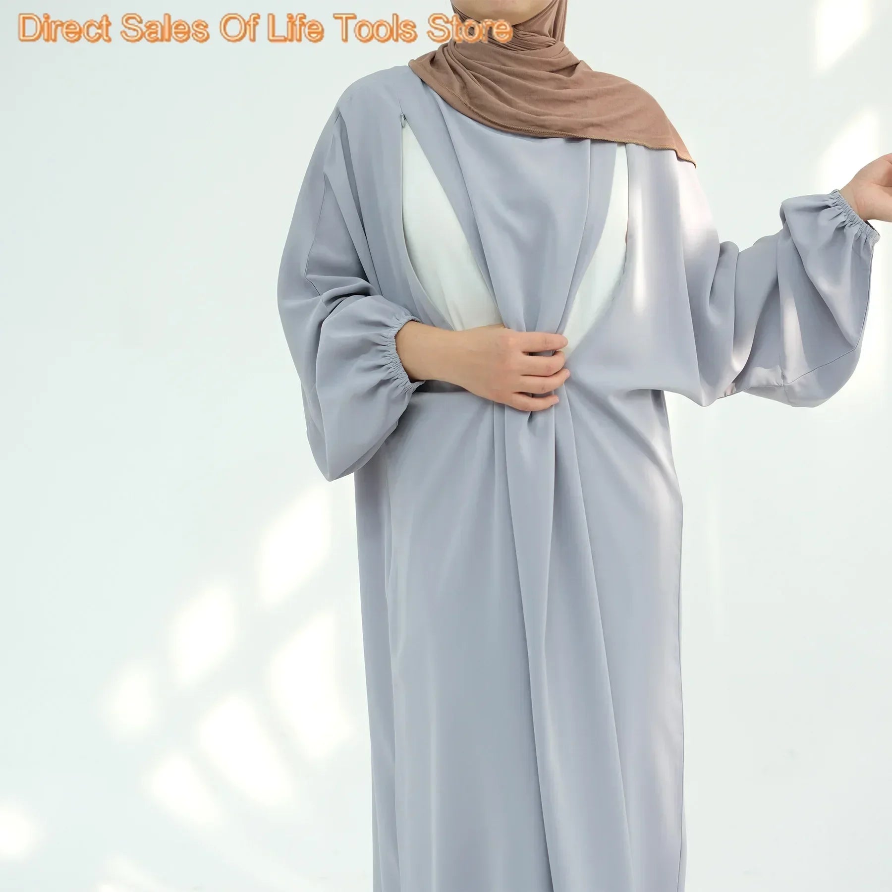 Women Dress Soft Nida Nursing Mother Abaya with Side Zip Front Islamic Clothing Puff Sleeves Breastfeeding Abaya Modest Dresses.