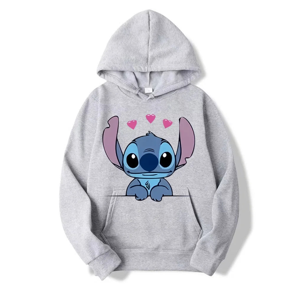 Disney Stitch Cartoon Anime Women Pullover Spring Autumn Men Oversized Hoodie 2024 Fashion Casual Couple Sweatshirt Clothes Tops.
