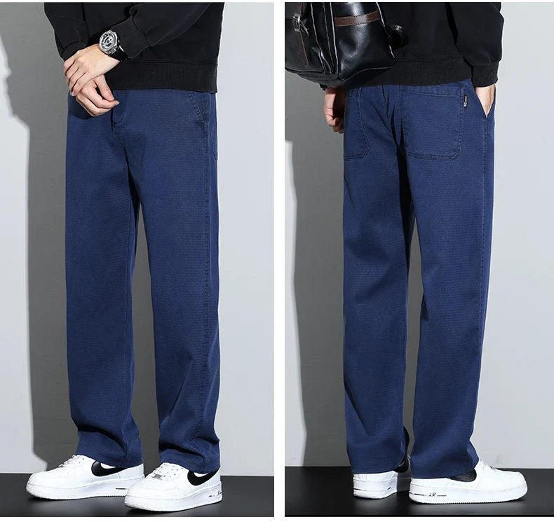 Mens Lyocell Straight Loose Elastic Waist Jeans 2025 Autumn Winter Fashion Brand Comfortable Versatile Pants Plus Size 5XL