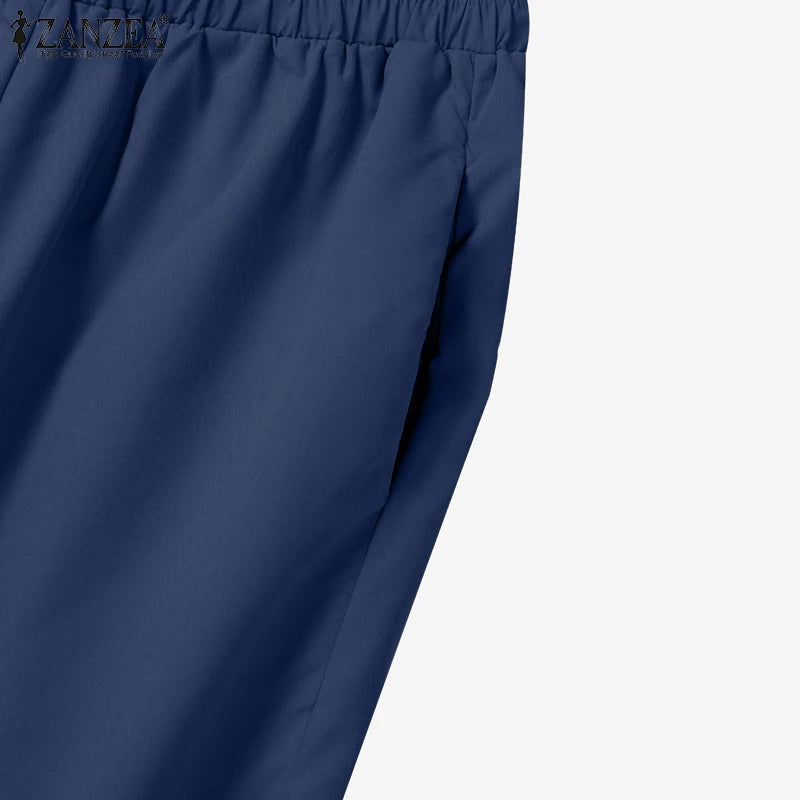 ZANZEA 2025 Summer Outfits Women Fashion Matching Sets V Neck Sleeveless Tanks Tops Trousers Suit 2PCS Solid Work OL Tracksuits