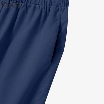 ZANZEA 2025 Summer Outfits Women Fashion Matching Sets V Neck Sleeveless Tanks Tops Trousers Suit 2PCS Solid Work OL Tracksuits