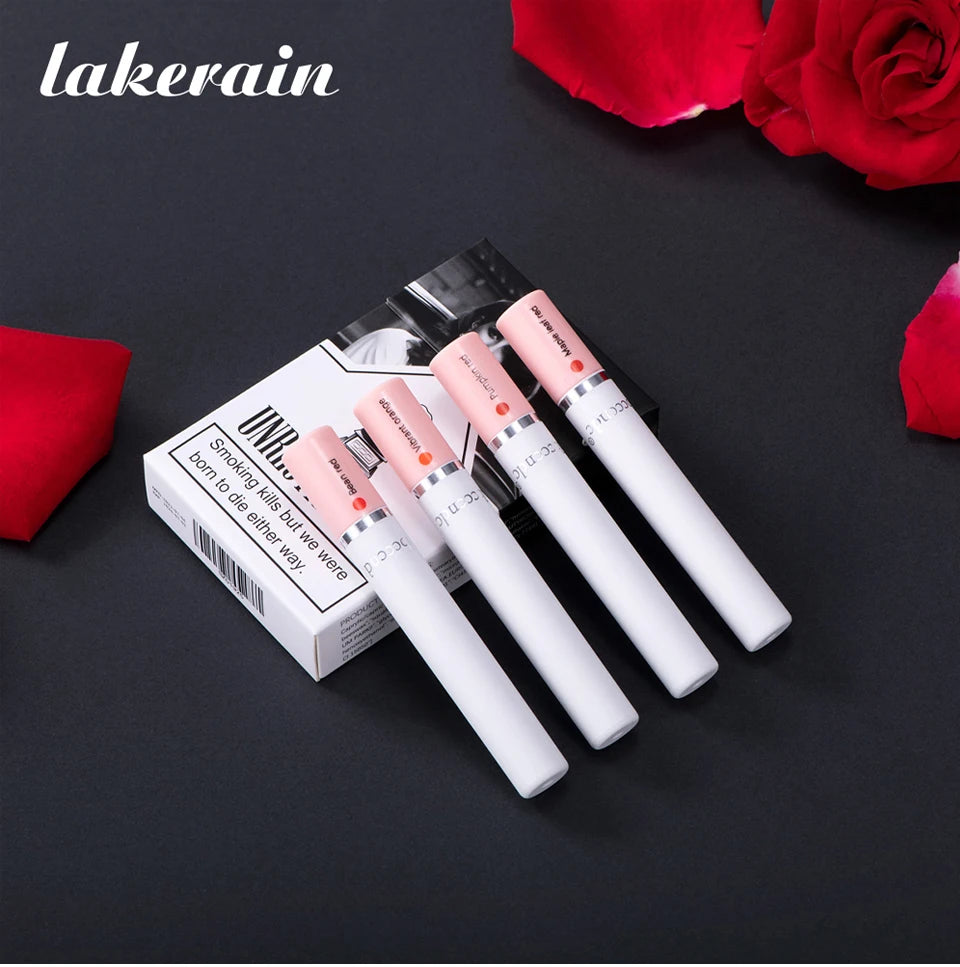 4 pcs/set Cigarette Lipstick Set Long Lasting Lip Glaze Matte Lip Gloss Waterproof Lip Stick Tube Nude Lip Tint Makeup Cosmetics.