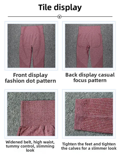 Seamless Dot Dot Yoga Suit High Waist Outdoor Sports Vest Running Quick Dry Top Fitness Yoga Pants Set Exercise Workout Clothes.