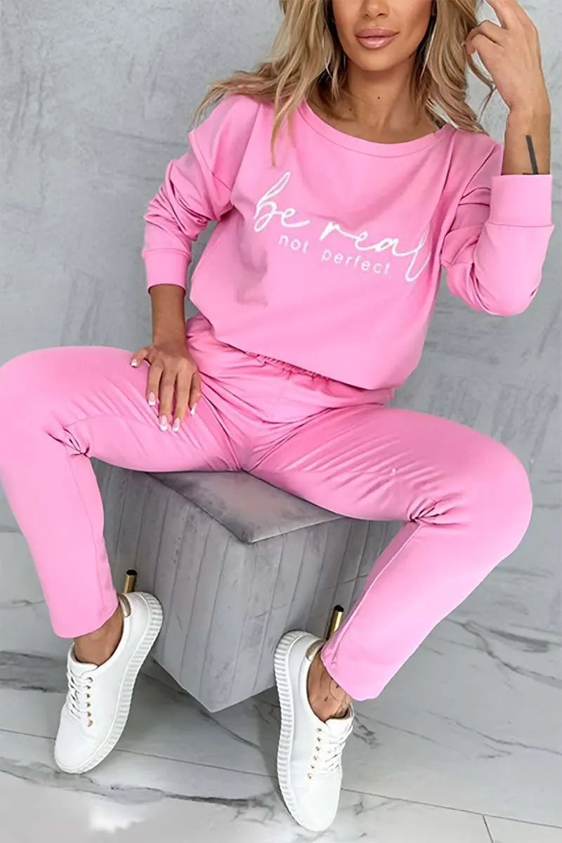 New Letter Printed Women's Two-piece Set Casual Sports Suit Autumn Long-sleeved T-shirt Top + Small Leg Trousers 2-piece Sets.