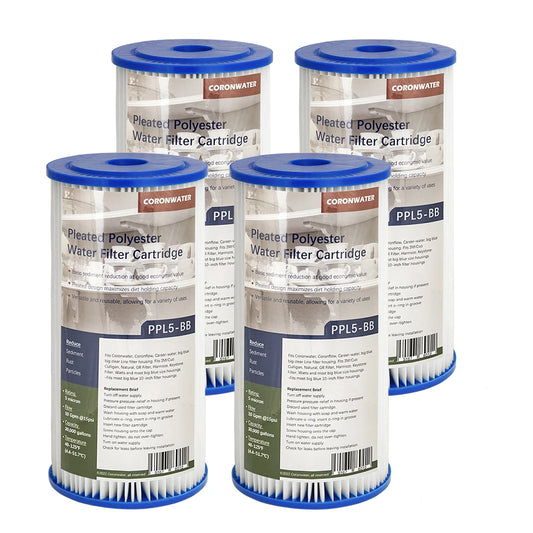 Coronwater 4.5"X 10" Pleated Polyster Water Filter Cartridge For Whole House Sediment Filtration 4Pack
