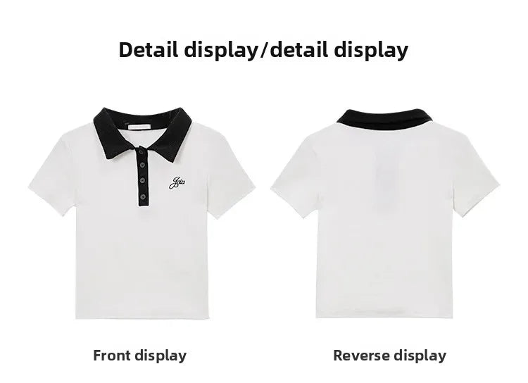 Women's Slim Fit Short Sleeve Polo Shirt Summer New Color Collision Design Red T-Shirt Top Fashionable Casual Business Wear.