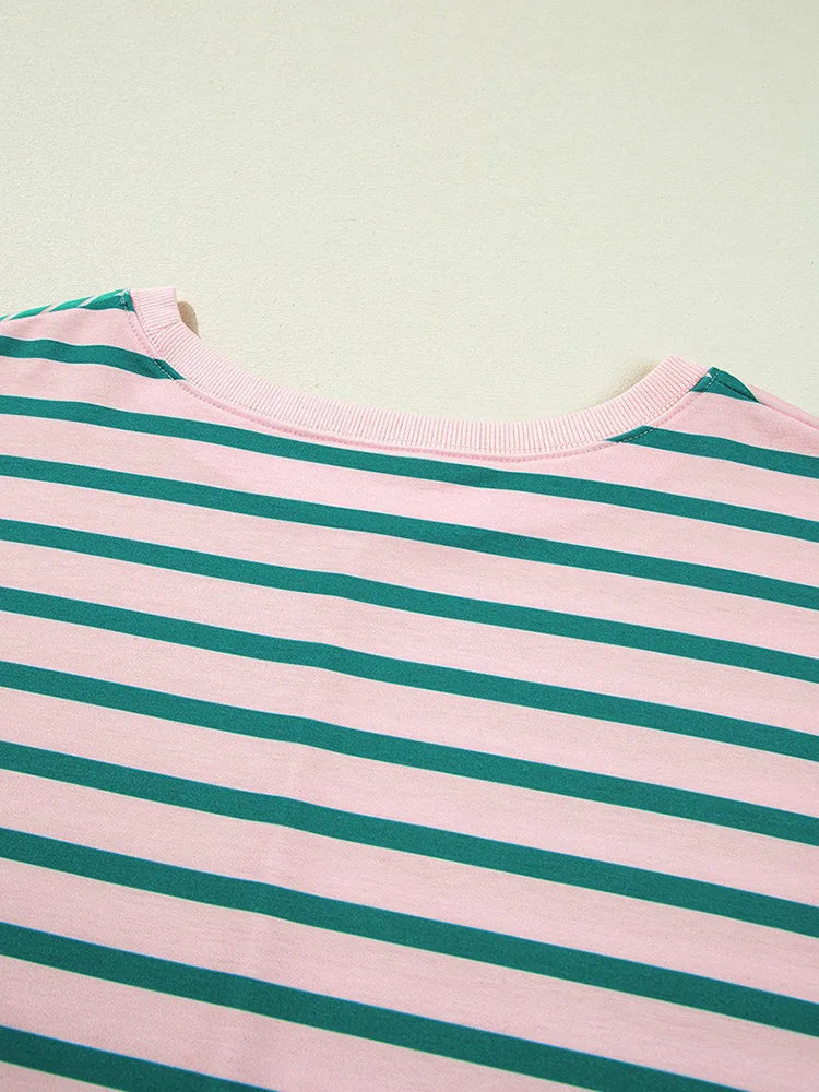 GIBSIE Plus Größe Gestreiften Oansatz Langarm Schlitz Sweatshirt Frauen 2025, Herbst Mode Lose Passenden Casual Pullover Jumper Top.