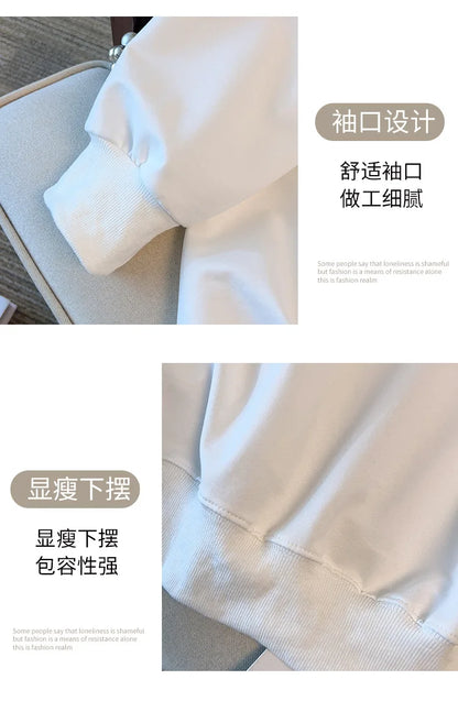 175kg plus size Damen büste Frühling Herbst loser Polo kragen Kaninchen besticktes Sweatshirt schwarz weiß 5xl 6xl 7xl 8xl 9xl.