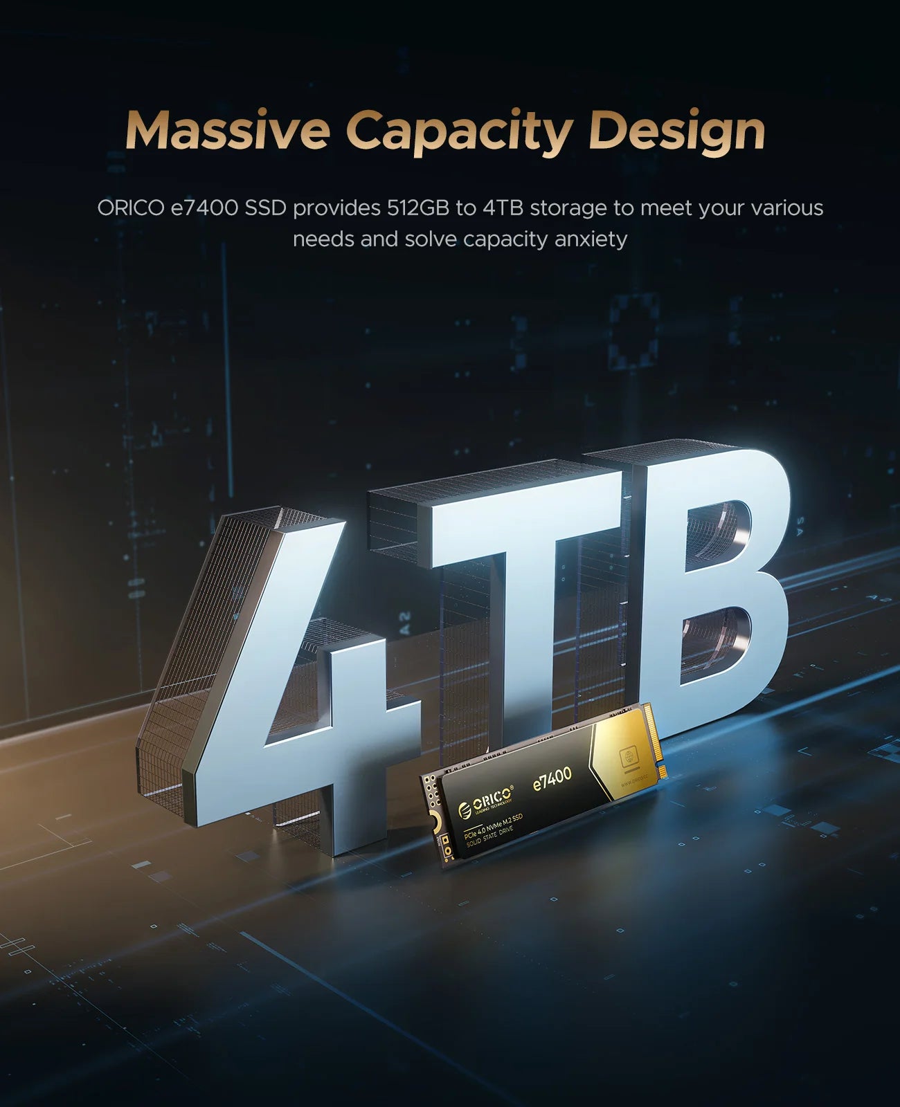 ORICO Gaming PCIe4.0 M.2 NVMe SSD PS5 7400MB/S Internal Solid State Drive Gen4 for High End Computing Gamer Heavy Duty Works.