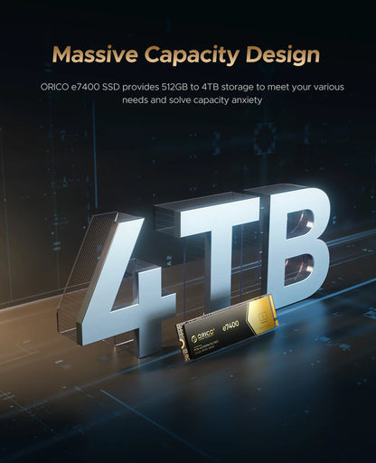 ORICO Gaming PCIe4.0 M.2 NVMe SSD PS5 7400MB/S Internal Solid State Drive Gen4 for High End Computing Gamer Heavy Duty Works.